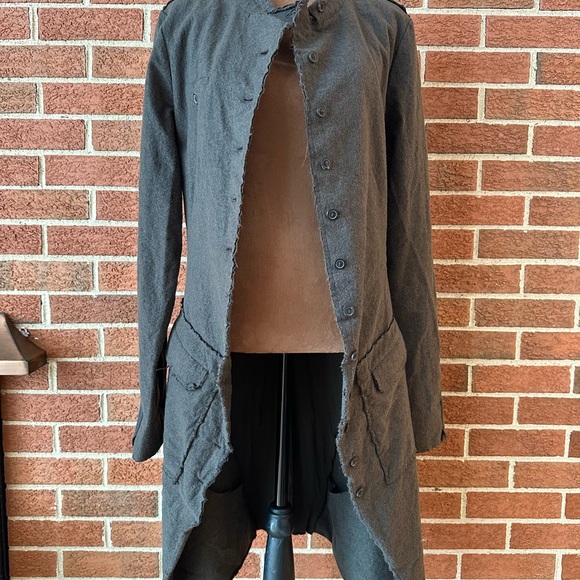 Rundholz Gray Long Military Jacket Button Front Epaulette Pockets, Size S - Picture 9 of 11